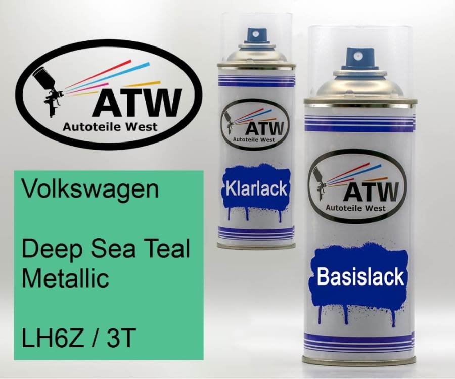 Volkswagen, Deep Sea Teal Metallic, LH6Z / 3T: 400ml Sprühdose + 400ml Klarlack - Set, von ATW Autoteile West.